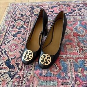 Tory Burch Black Heels with Gold Accent
